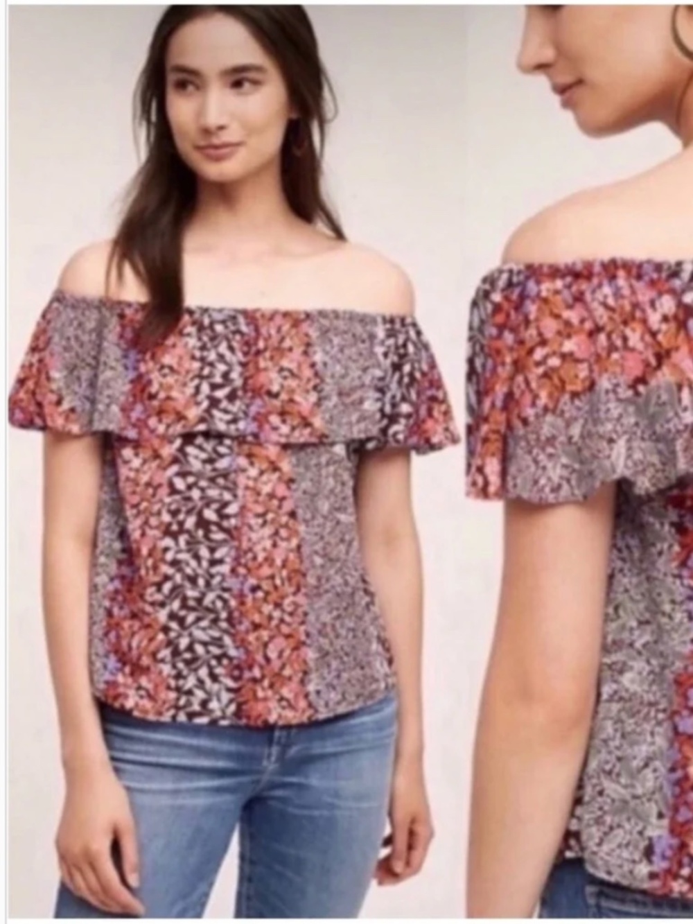 Maeve by Anthropologie Off the Shoulder Floral Top Size Large
